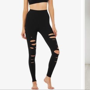 Alo High-Waist Ripped Warrior Leggings Black Small